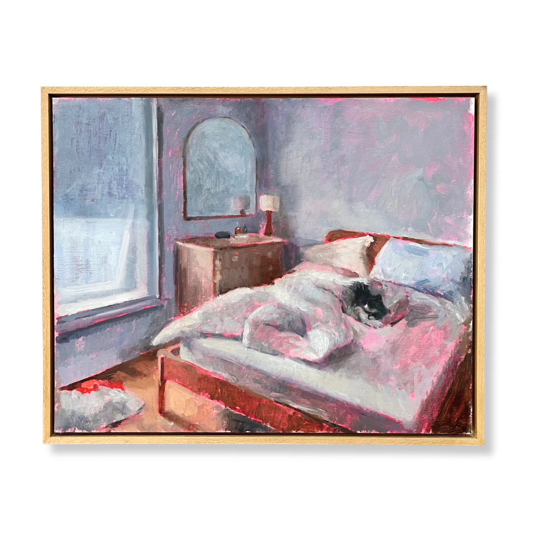 Unmade Bed with Cat