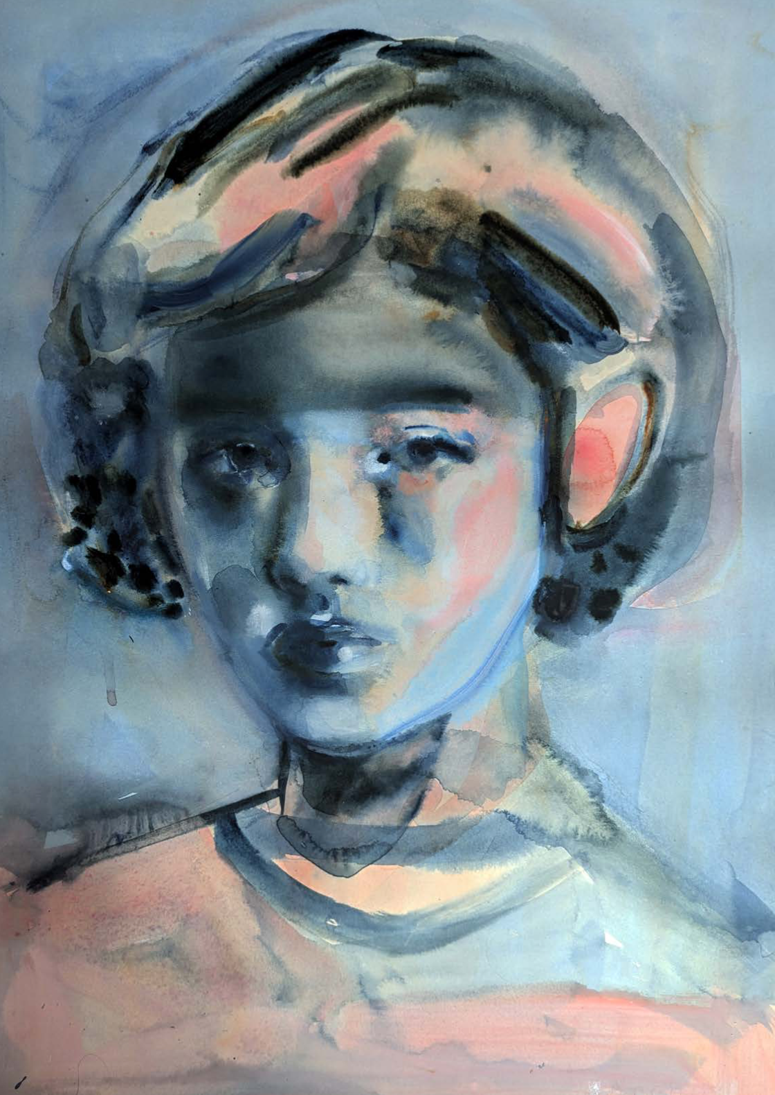 Peach and Turquoise Face Study